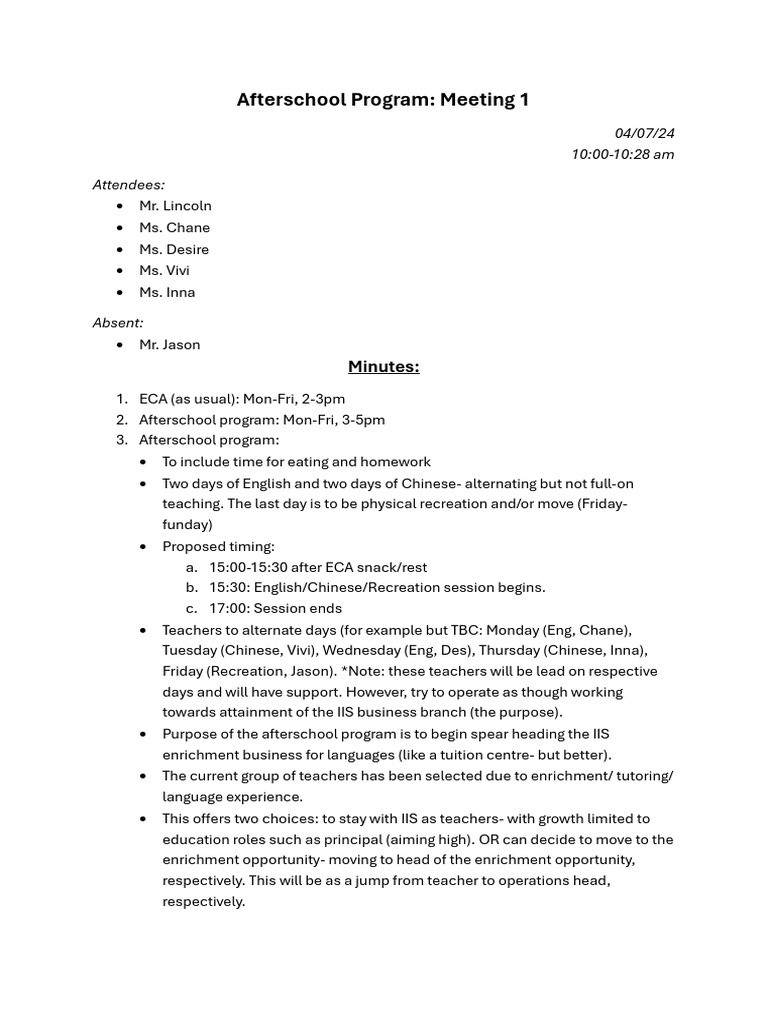 Afterschool Program_M1 | PDF | Teachers | Learning