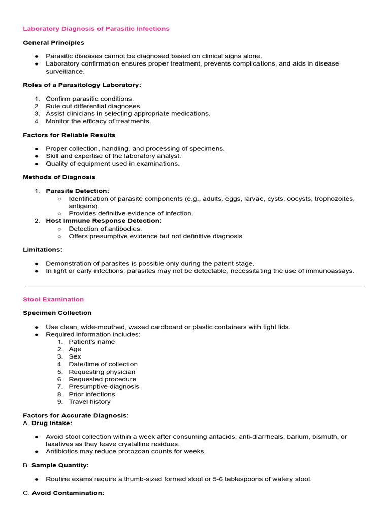 Parasitic Infection Diagnosis Guide | PDF | Staining | Medical Diagnosis