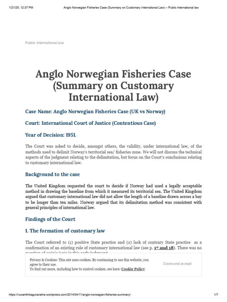 Customary Law In Fisheries Dispute Pdf International Law
