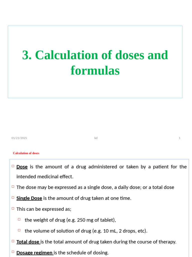Drug Dose Calculation Methods | PDF | Dose (Biochemistry) | Chemistry