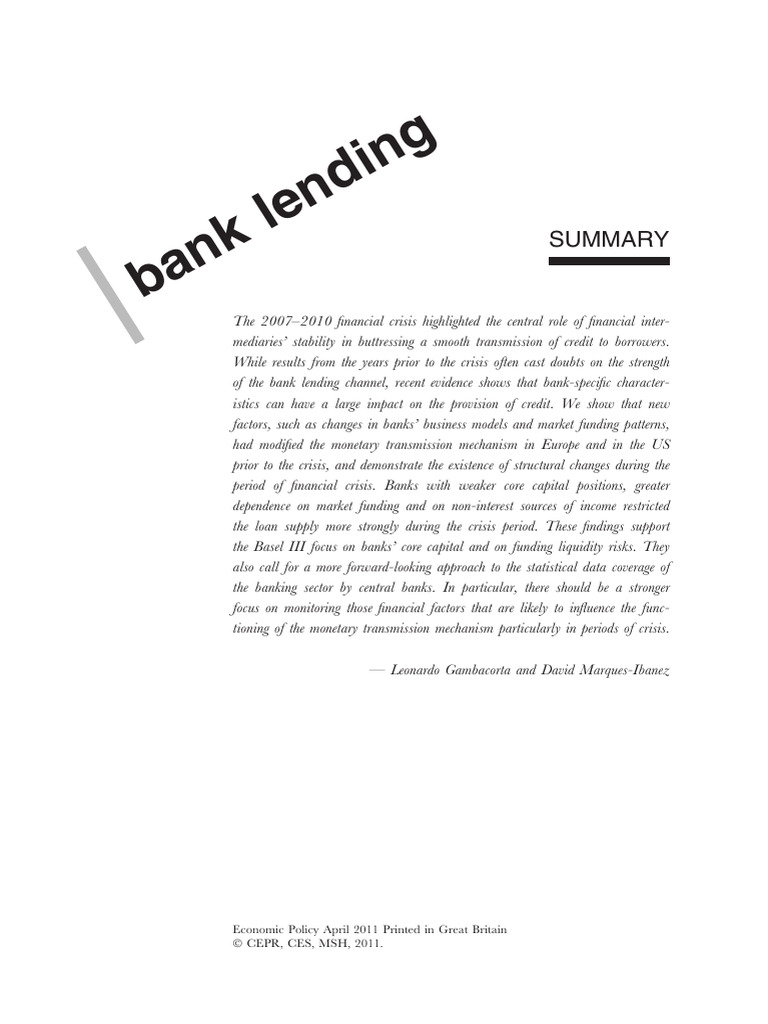 The bank lending channel_ lessons from the crisis | PDF | Banks ...