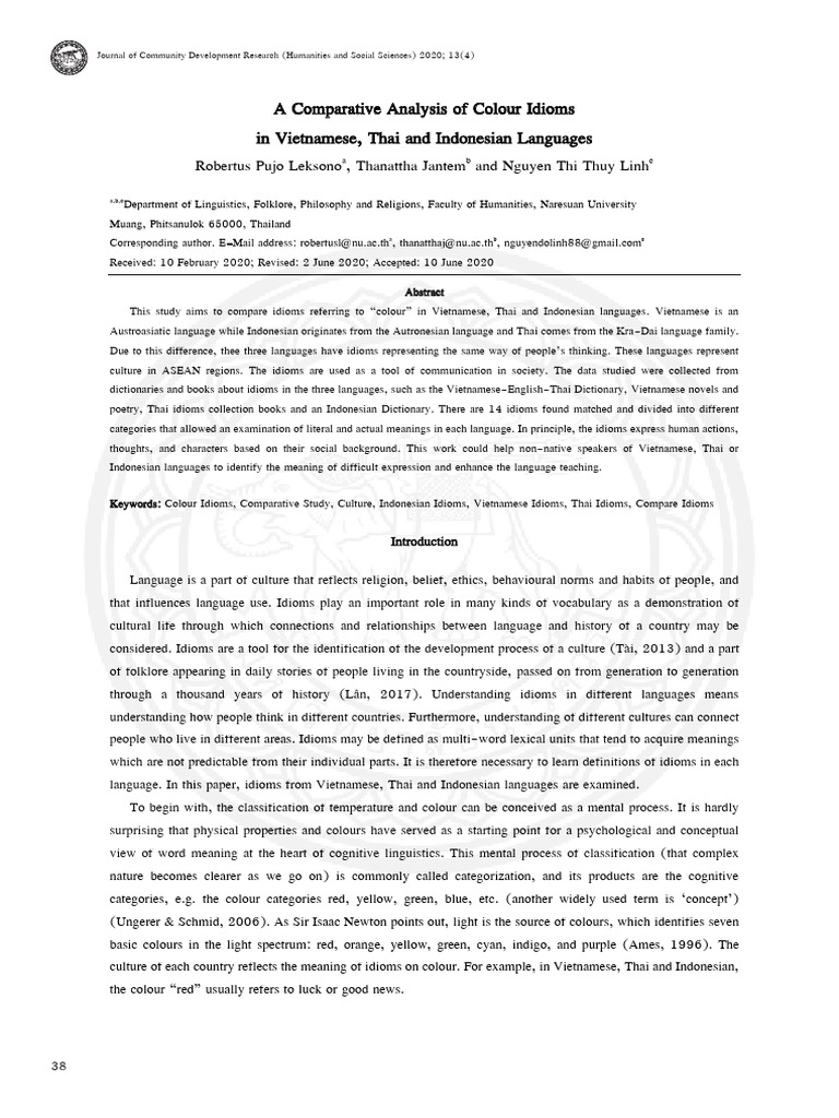 A Comparative Analysis of Colour Idioms in Vietnamese, Thai and ...
