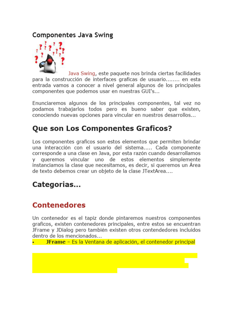 Componentes Java Swing | PDF | Botón (Computación) | Ventana (informática)