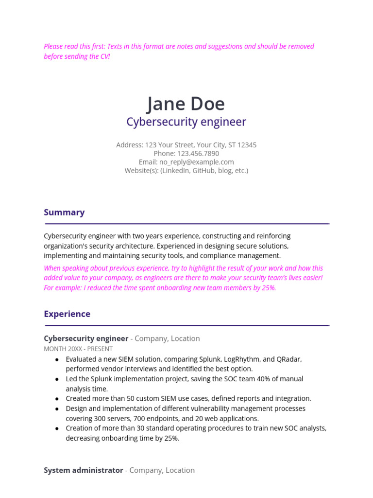 Cybersecurity Engineer Resume Template | PDF | Computer Security | Security