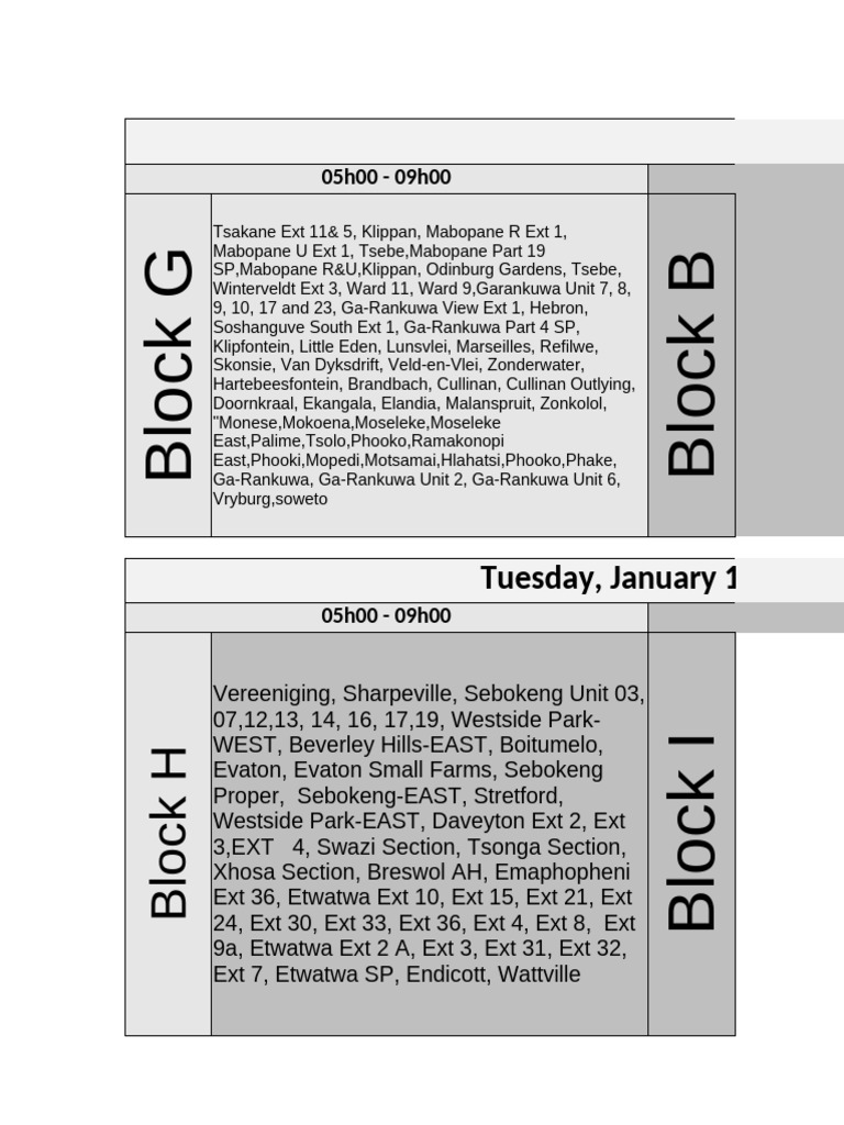 Load Reduction Schedule Today Gauteng