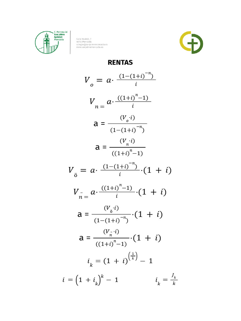 Rentas: Fórmulas Financieras Básicas | PDF
