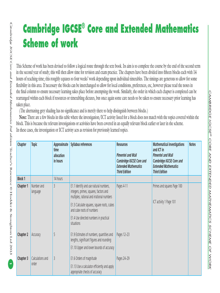 Core and Extended Mathematics Scheme of Work | PDF | Mathematics | Numbers