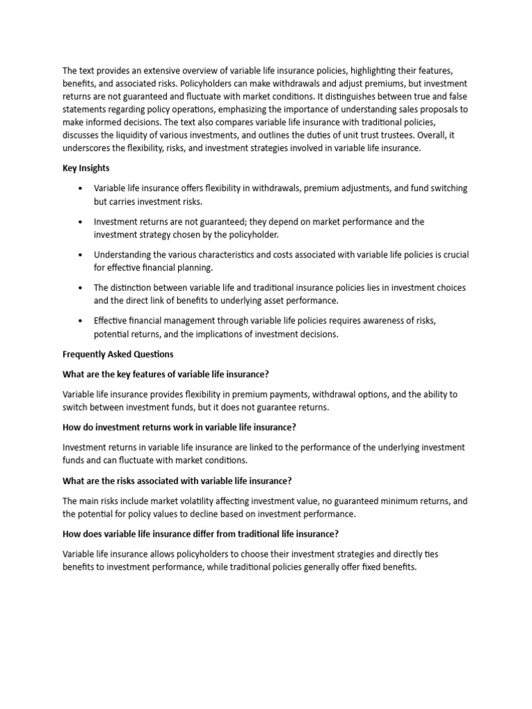 Understanding Variable Life Insurance Risks | PDF | Life Insurance ...