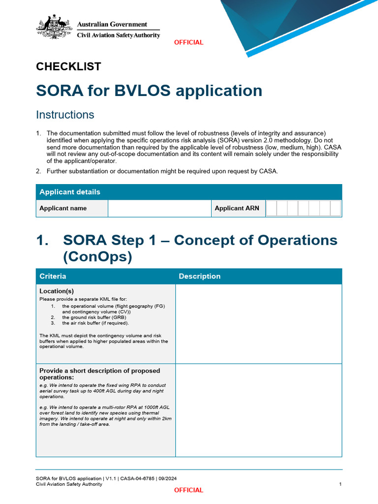 SORA BVLOS Application Checklist | PDF | Unmanned Aerial Vehicle | Risk