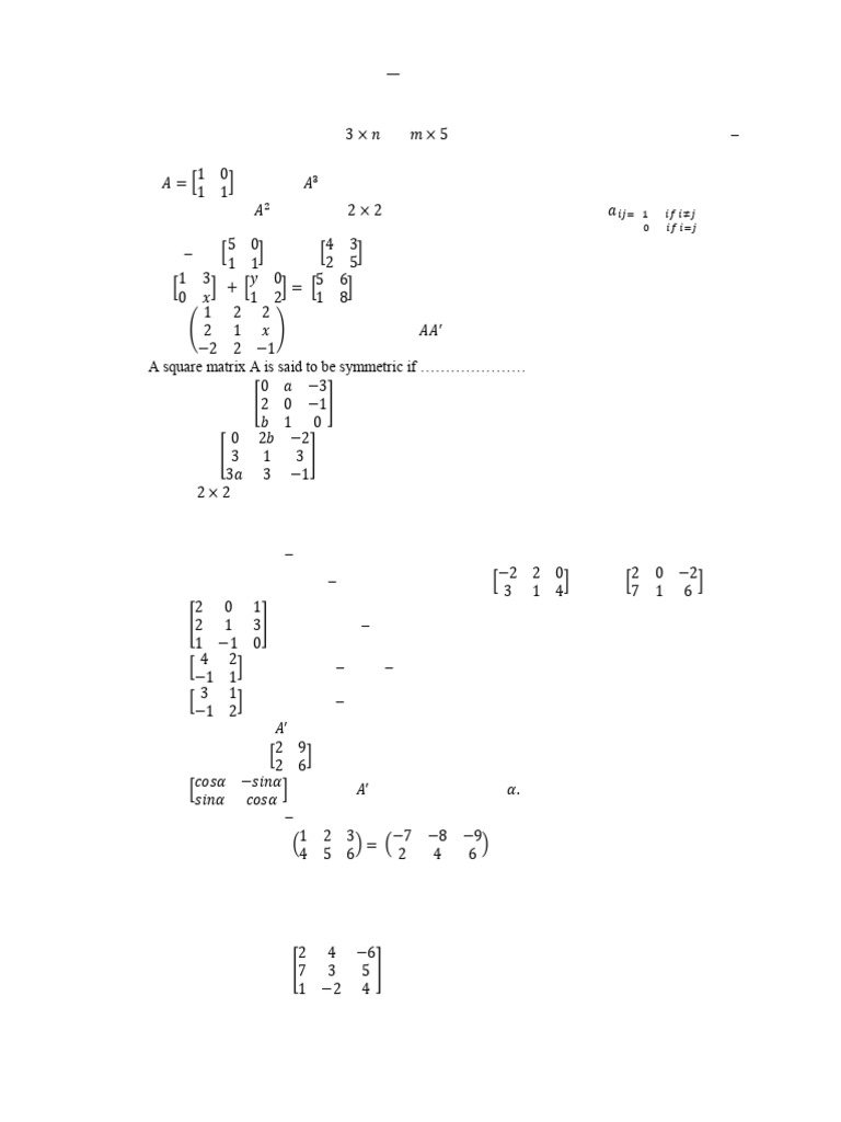 Matrix Operations and Properties Exercises | PDF | Matrix (Mathematics ...