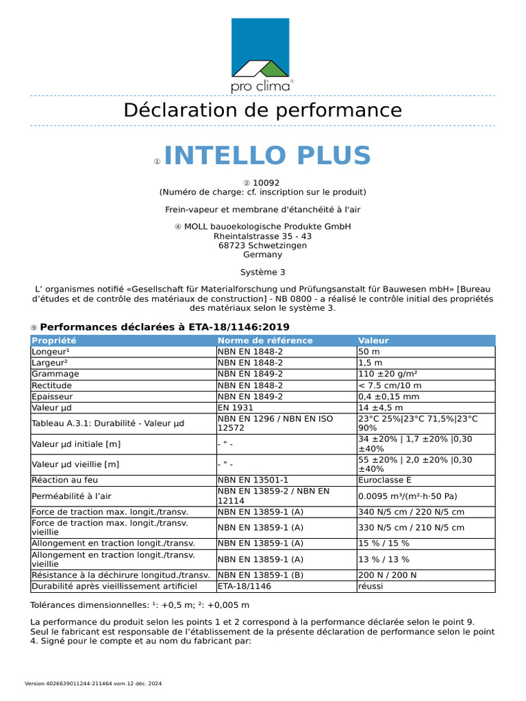Déclaration de performance INTELLO PLUS | PDF