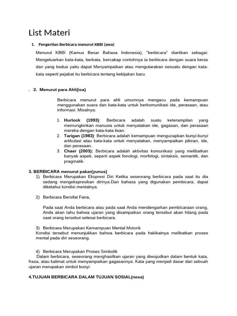 List Materi B Indo 2 Pdf