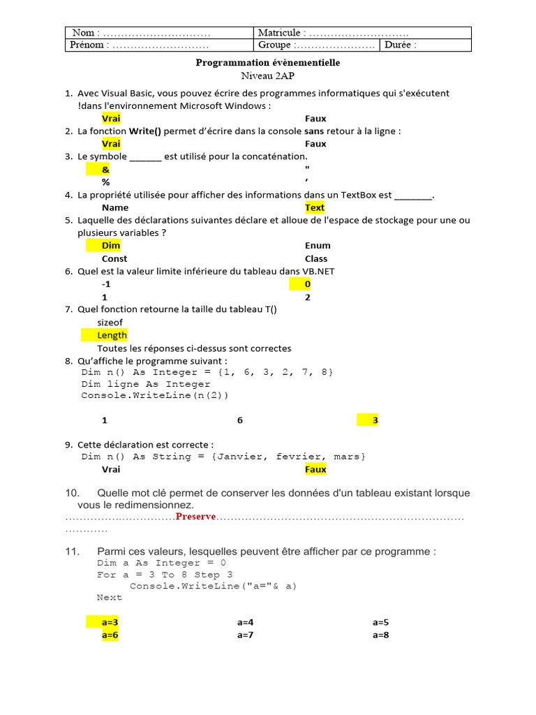 Examen de Programmation Visual Basic | PDF | Logiciel | Génie logiciel