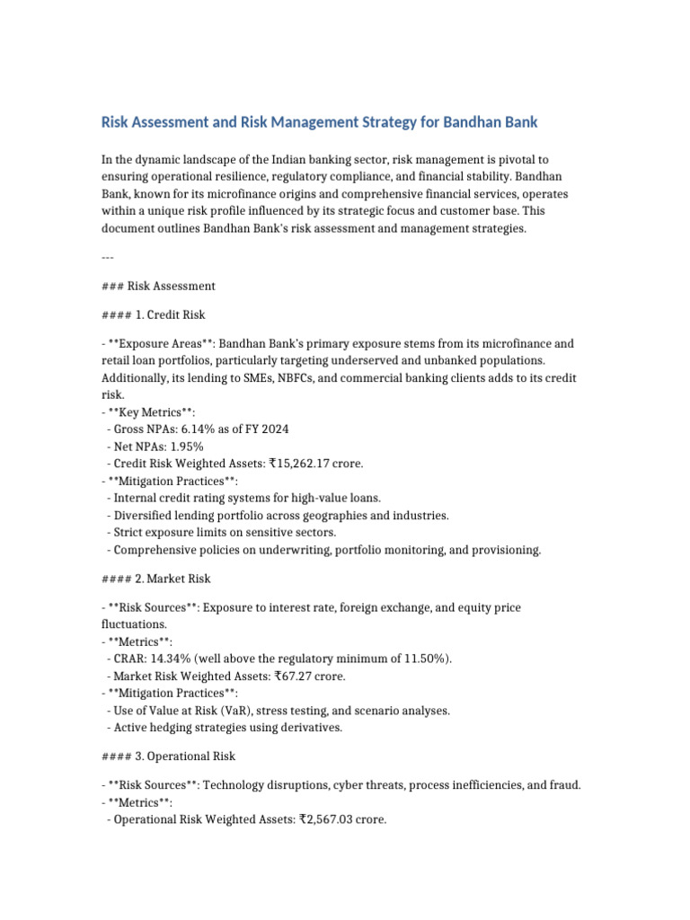 Bandhan Bank Risk Management Overview | PDF | Basel Iii | Personal Finance