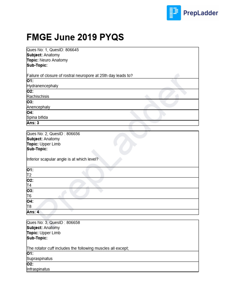 Fmge June 2019 Pyqs | PDF | Diabetes | Biochemistry