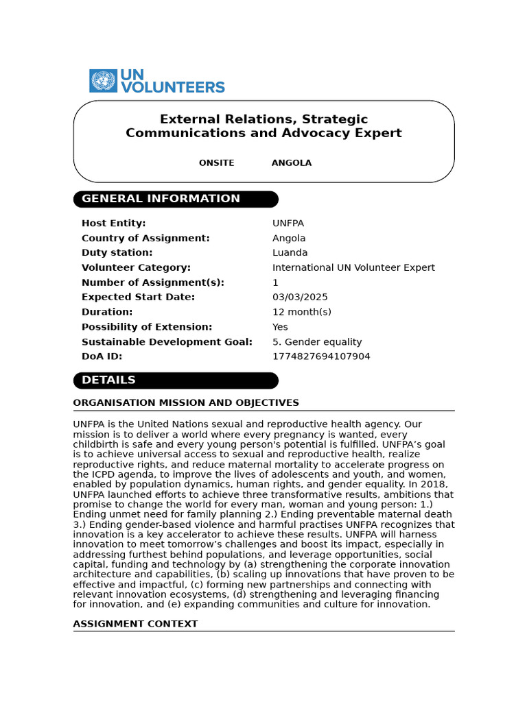 UNFPA Angola Communications Expert Role | PDF | Strategic Communication ...