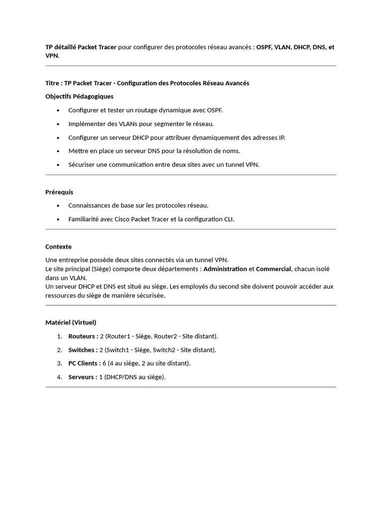 TP Packet Tracer : Configurations Réseau | PDF | Système de noms de ...