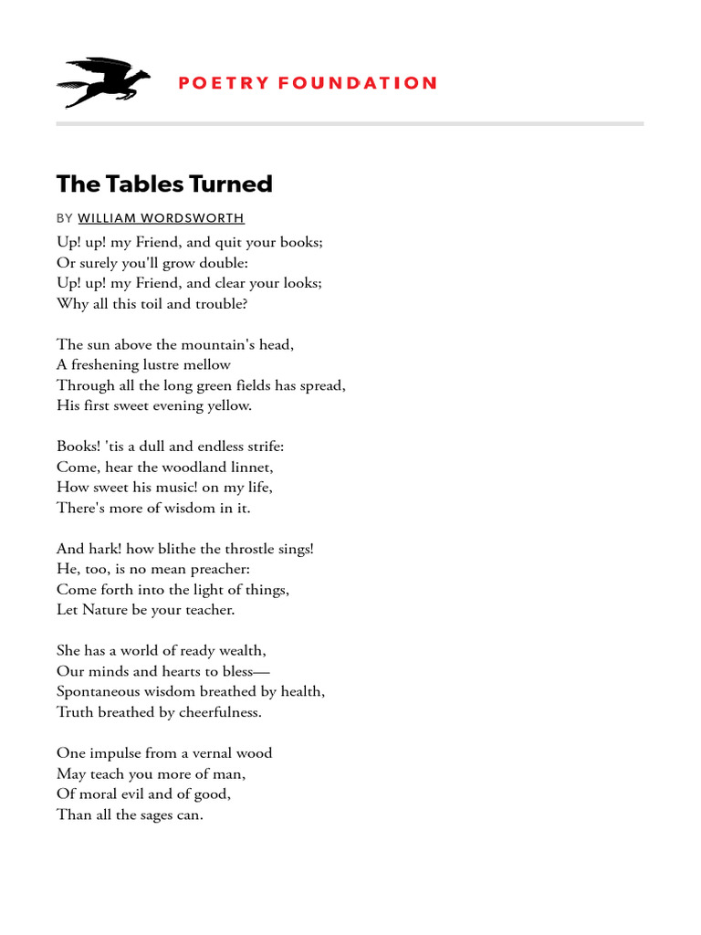 The Tables Turned by William Wordsworth | Poetry Foundation | PDF