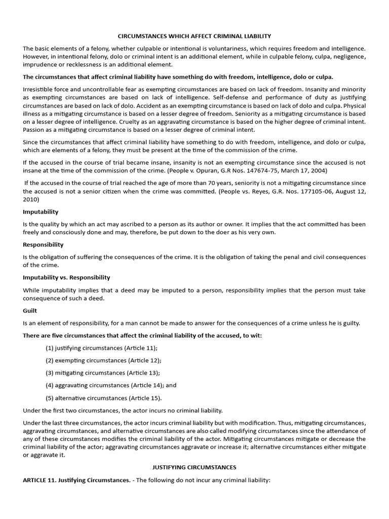Factors Influencing Criminal Liability | PDF | Domestic Violence | Self ...