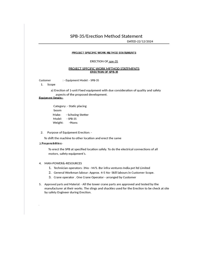 SPB-35 Tower Crane Erection Method | PDF | Crane (Machine ...