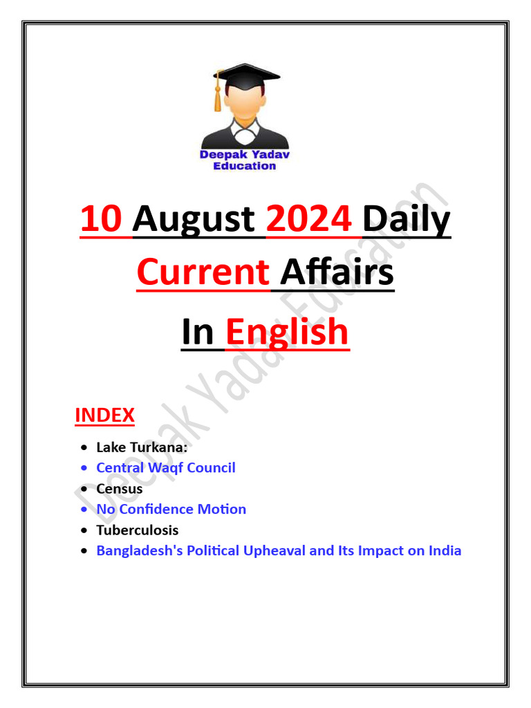 10 August 2024 Daily Current Affairs | PDF | Tuberculosis | Bangladesh