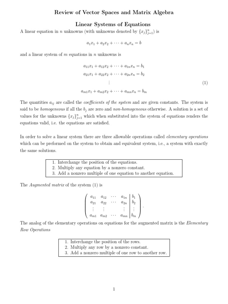 Linear Systems and Matrix Operations | PDF | Mathematical Physics ...