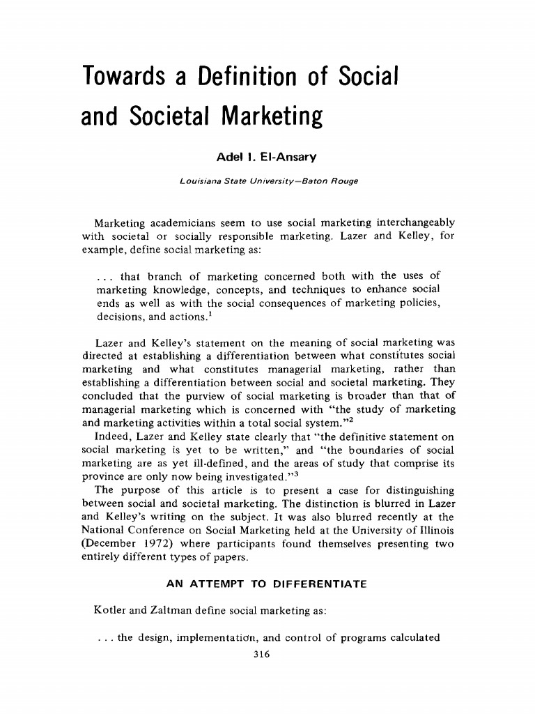 Defining Social vs. Societal Marketing | PDF | Marketing | Business