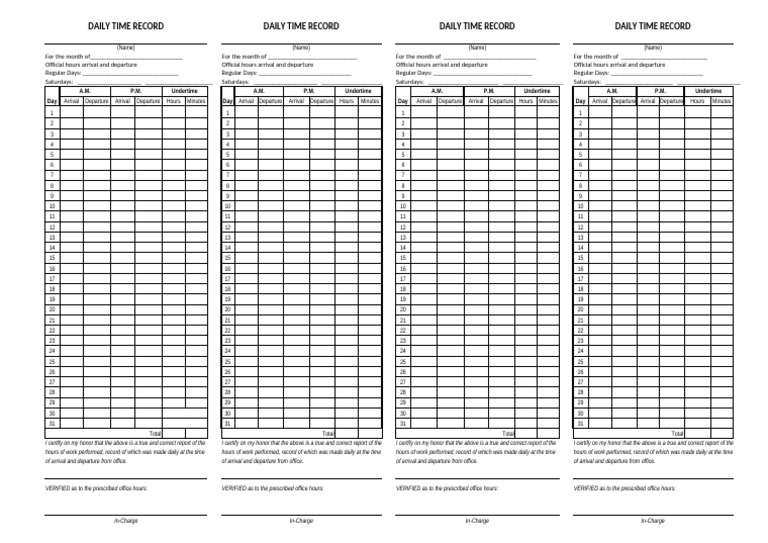 Daily Time Record Template | PDF