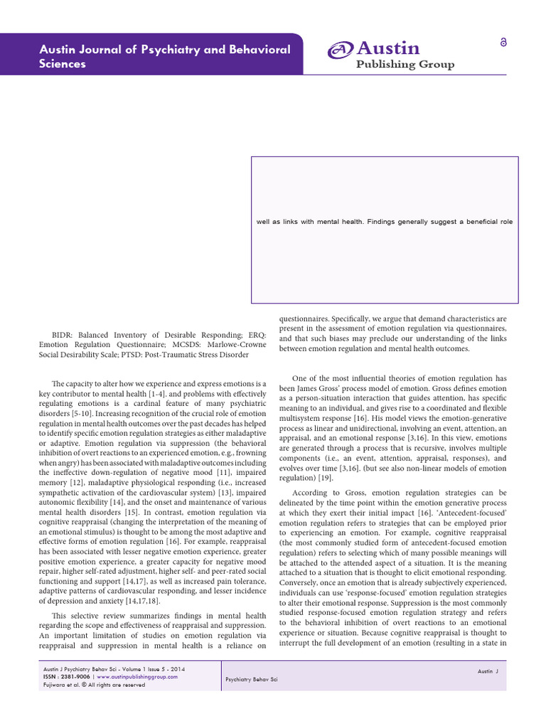 Emotion Regulation and Mental Health Insights | PDF | Emotional Self ...
