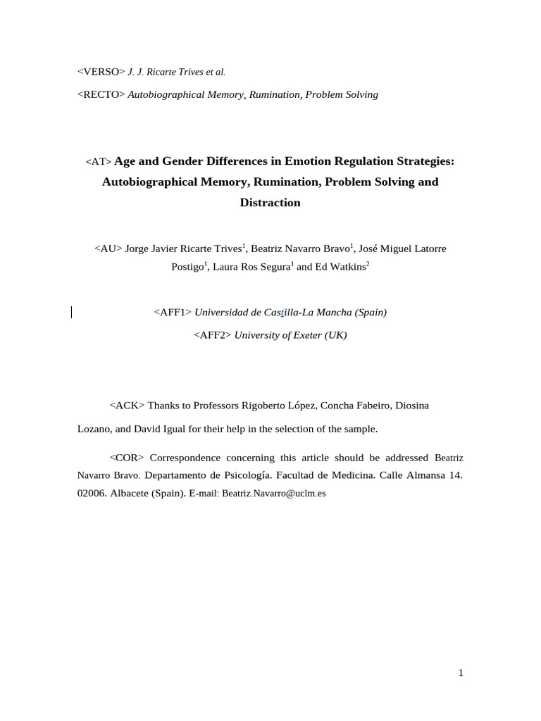 Age and Gender Differences in Emotion Regulation Strategies | PDF ...