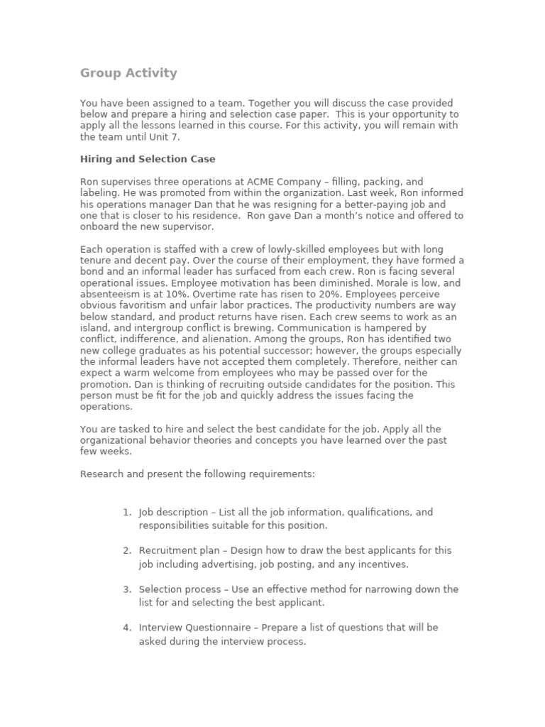 Group Activity unit 6 | PDF | Employment | Social Psychology