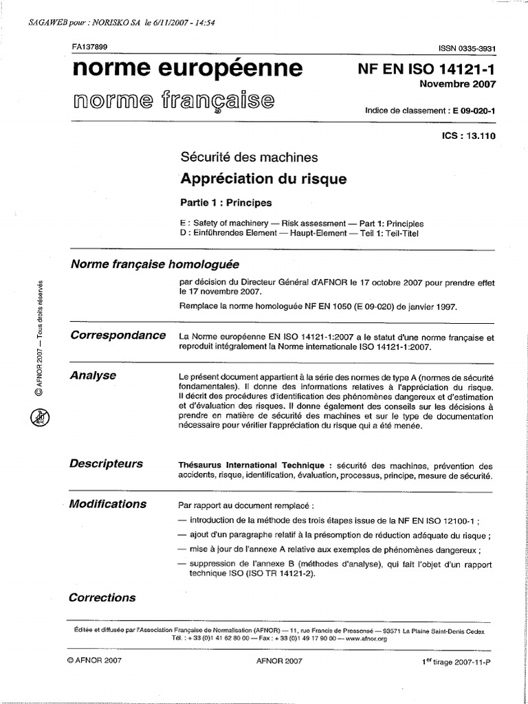 NF EN ISO 14121-1 Appréciation Du Risque - 2007 | PDF