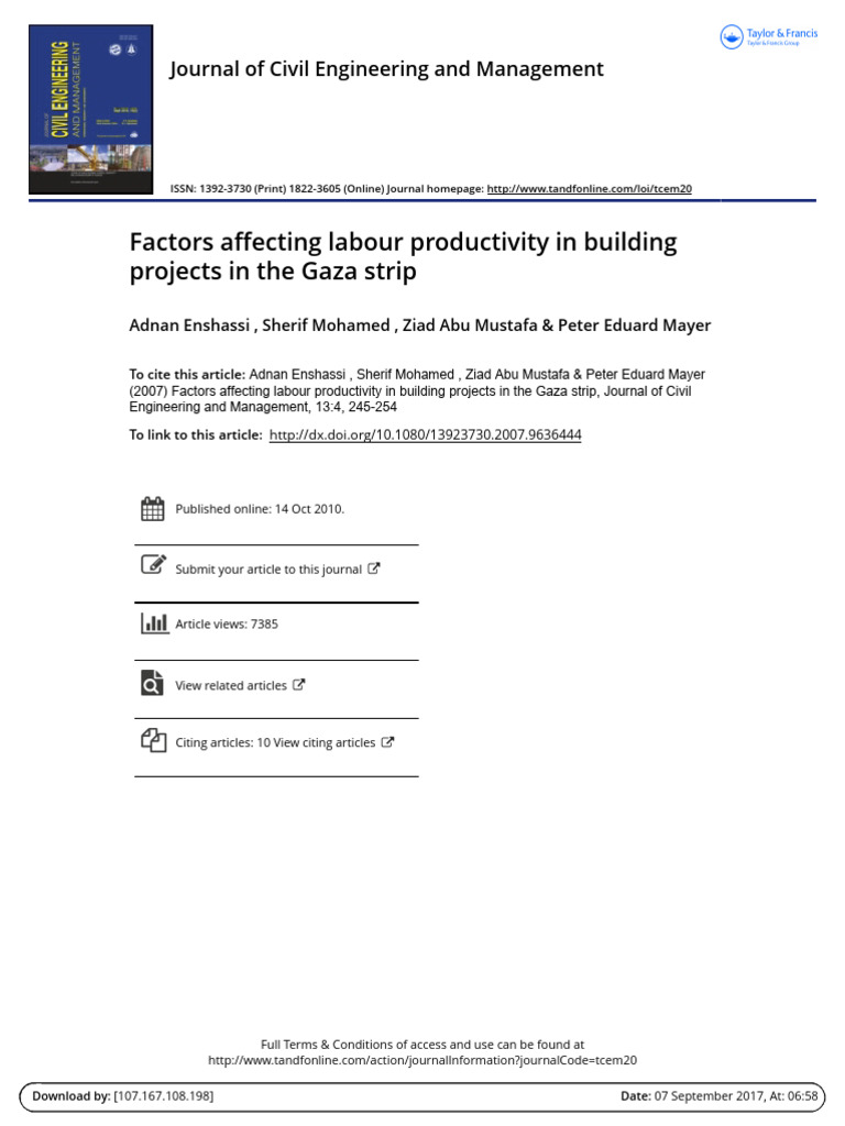 Factors Affecting Labour Productivity in Building Projects Inaza Strip ...