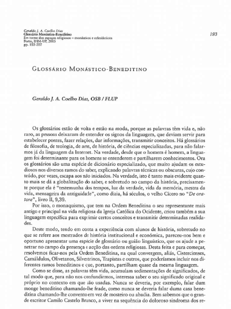 Glossário Monástico Beneditino | PDF