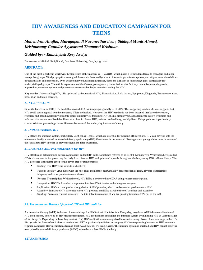 HIV Awareness Campaign for Teens | PDF | Hiv | Management Of Hiv/Aids