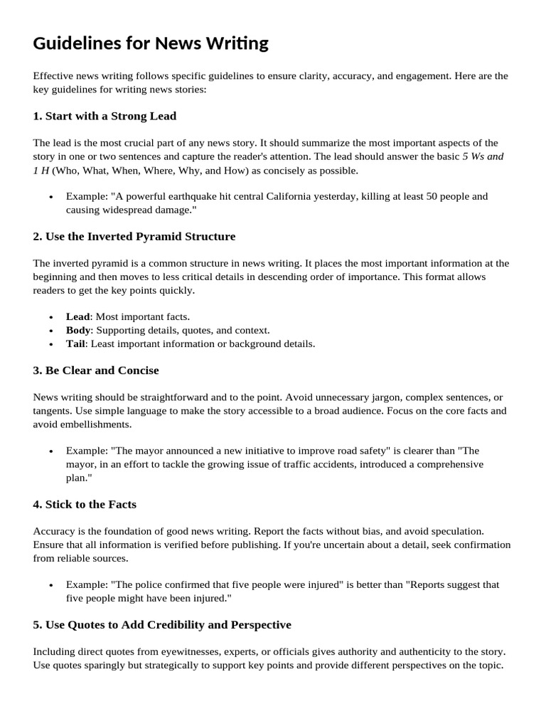 News Writing Guidelines and Techniques | PDF | Proofreading | News