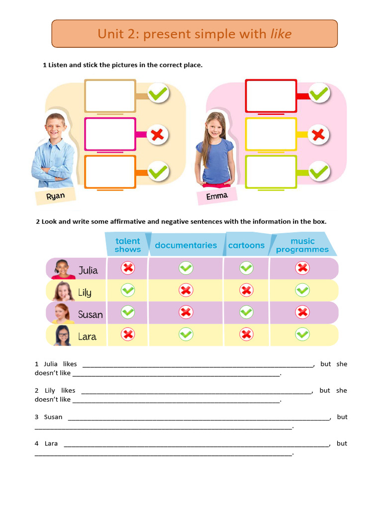 Present Simple: Likes and Dislikes Worksheet | PDF