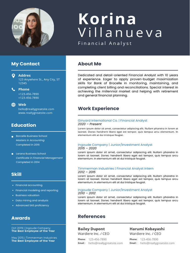 Blue Light Financial Analyst Simple Profile Resume CV | PDF | Financial ...