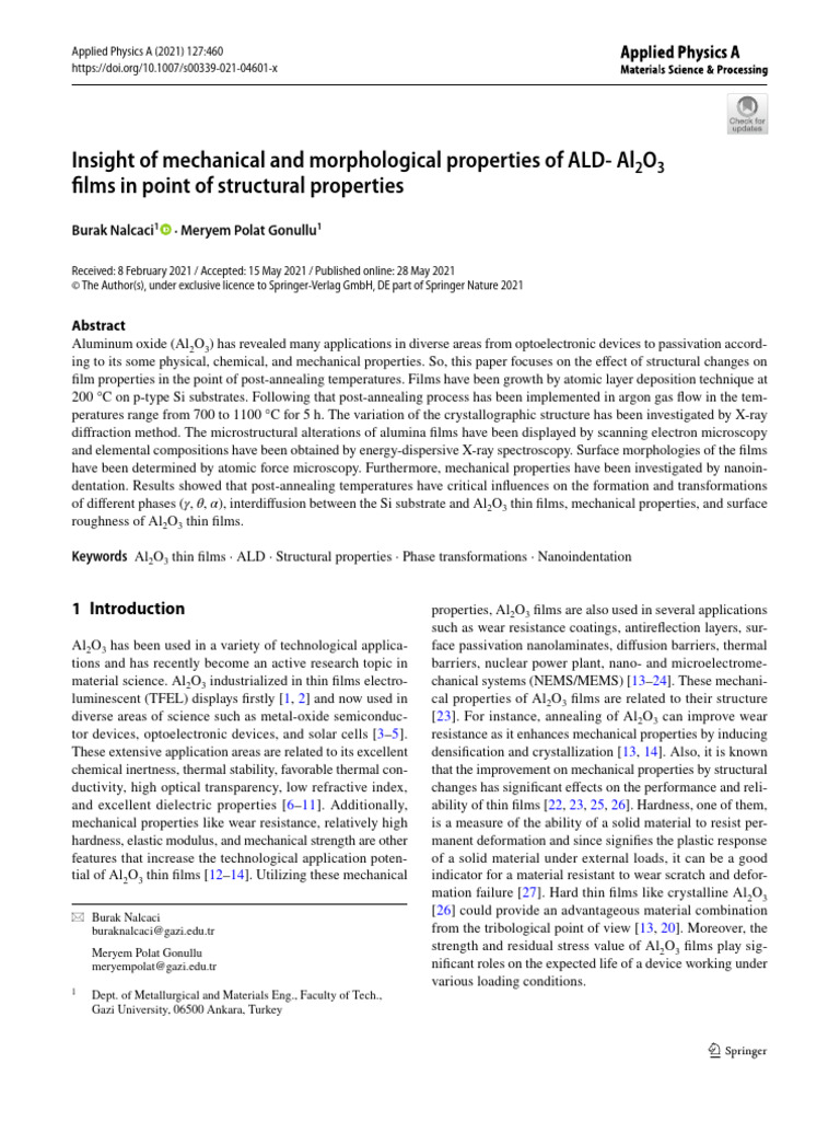 Mechanical Properties of ALD-Al2O3 Films | PDF | Thin Film | Crystallite