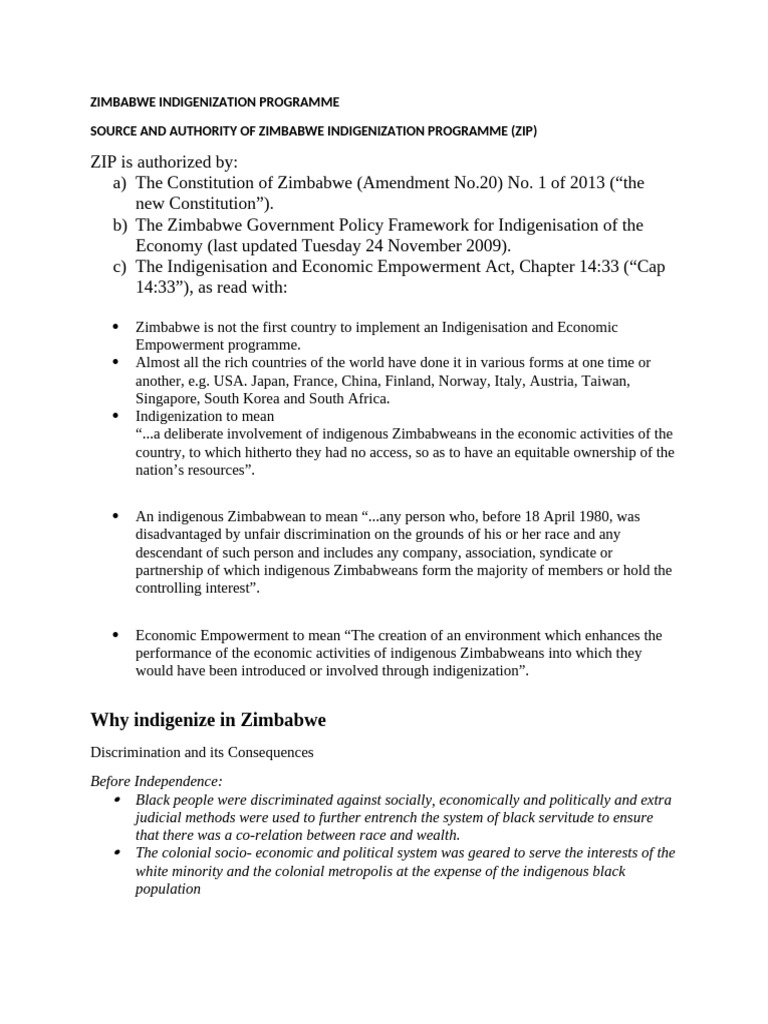 Zimbabwe Indigenization Overview | PDF