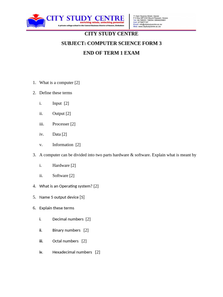 Computer Science Exam Review | PDF