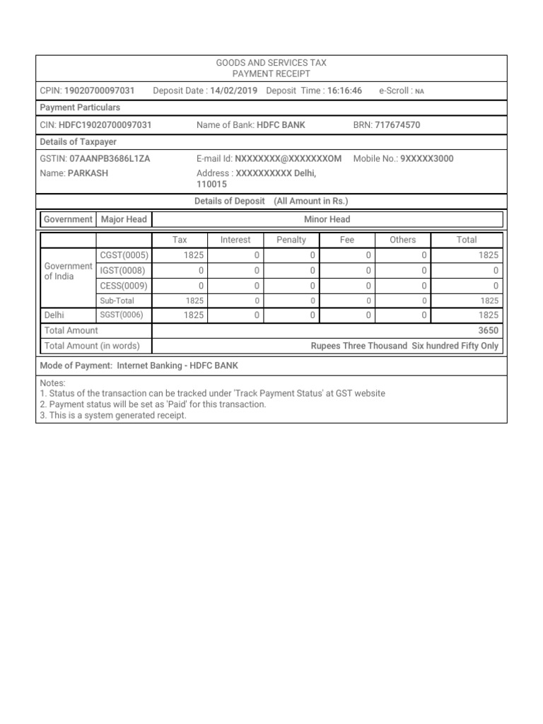 Gst challan receipt pdf