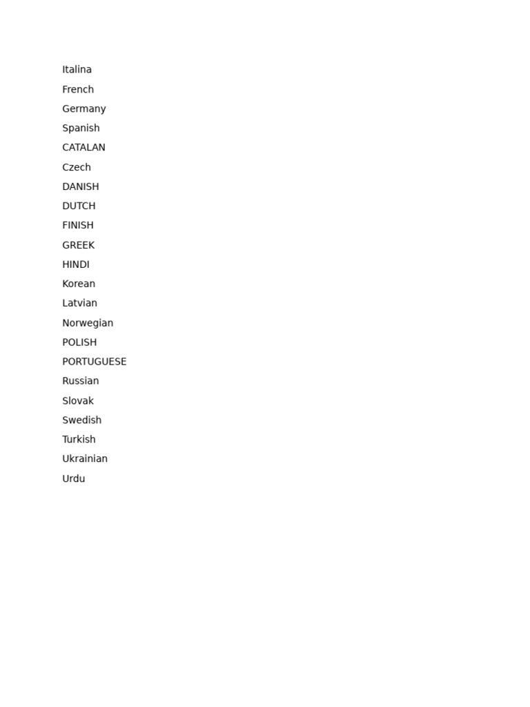 Language List: European and Asian Languages | PDF