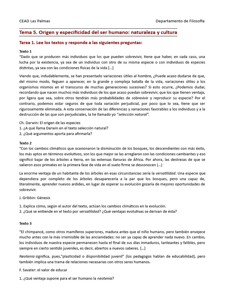 Origen y evolución del ser humano | PDF | Seleccion natural | Humano