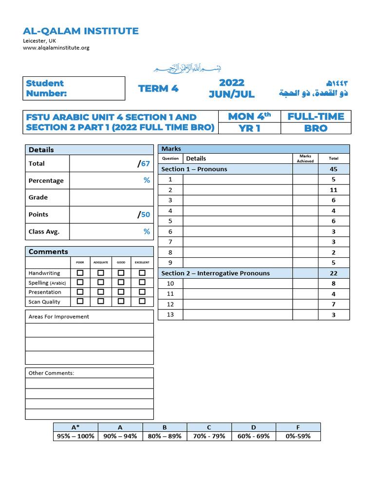 FSTU Arabic Unit 4 Section 1 and Section 2 Part 1 (2022 Full Time ...
