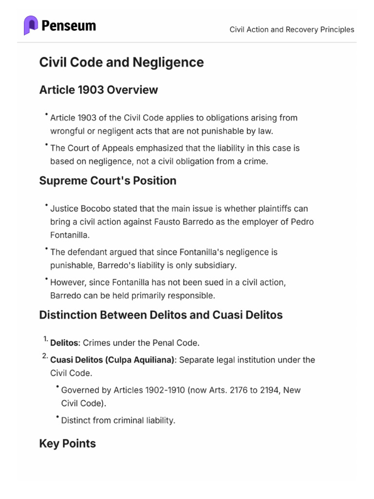 Civil Action and Recovery Principles 6 | PDF