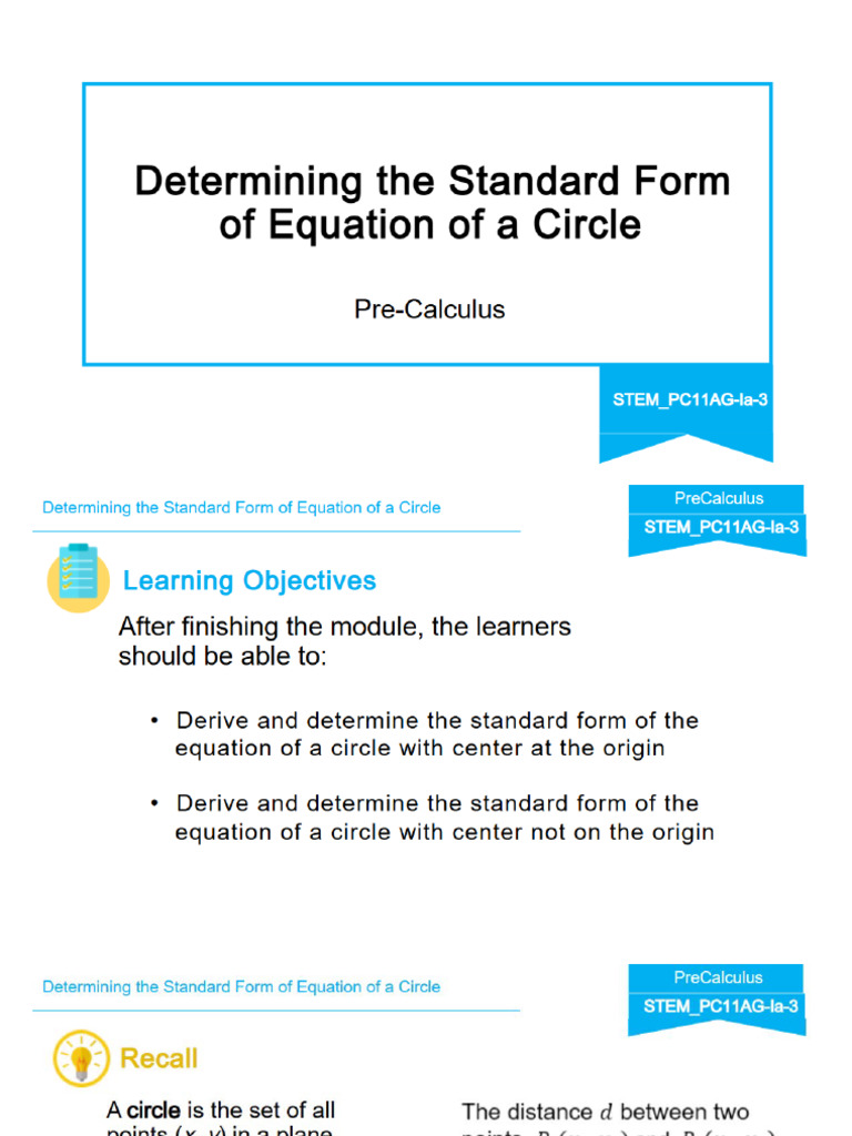 Precal Lesson3 Standard Equation of Circle 103929 | PDF