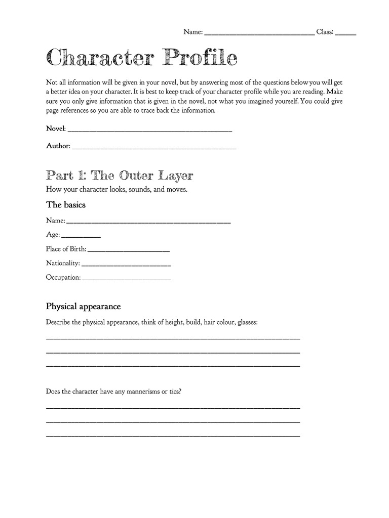 Character Profile Template for Writers | PDF