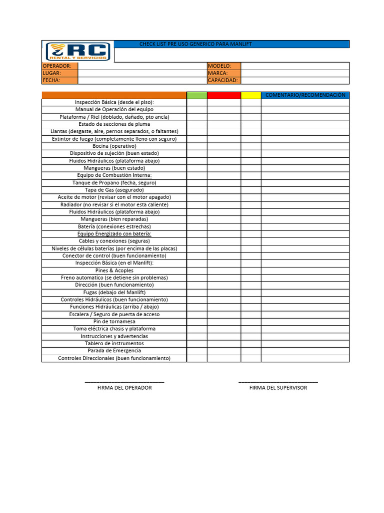Checklist Pre Uso Manlift: Inspección Esencial | PDF