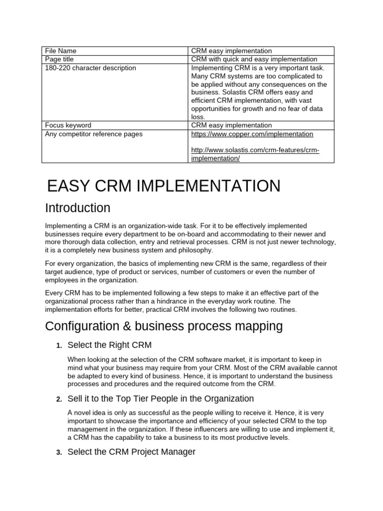 Easy CRM Implementation Guide | PDF | Customer Relationship Management ...